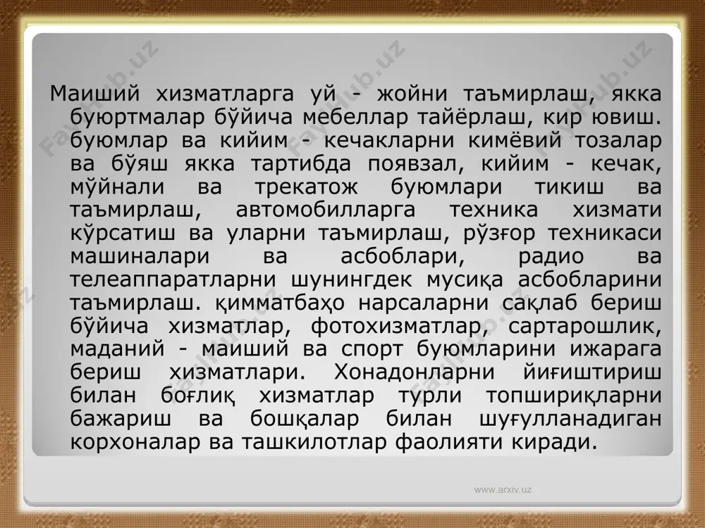 ахолига маиший хизмат курсатиш сохалари - Page 4