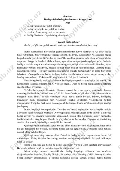 borliq – falsafaning fundamental kategoriyasi — DOCX
