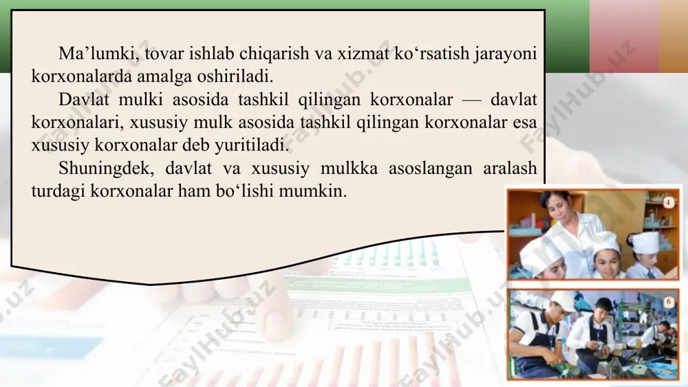ng ahamiyati haqida qimmatli fikrlarni bildirgan. ikki va undan ortiq kishilar mulki asosida, birgalikda faoliyat ko‘rsatish maqsadida tashkil qilingan firma — shirkat deb ataladi. shirkat uning a’zolari manfaatlariga xizmat qiladi. shirkatda uni ta’sis etgan a’zolarning ishlashlari shart bo‘lib, umumiy faoliyat natijasi — foyda ular orasida o‘zaro kelishuvga ko‘ra taqsimlanadi. shu bilan birga, shirkat a’zolari shirkat majburiyatlariga to‘liq javobgar bo‘ladilar. bu, agar shirkat ishi yurishmay, qarzga botib sinsa, qarzni shirkat a’zolari uni tashkil qilish uchun qo‘shgan mol-mulki va mablag‘i evaziga, u ham yetmasa, o‘z shaxsiy mulki evaziga qoplashga majbur deganidir. shirkatga qishloq xo‘jaligidagi fermer xo‘jaliklarini misol qilib keltirish mumkin. shirkat – birgalikda faoliyat ko‘rsatish maqsadida ikki va undan ortiq kishilarning mulki asosida tashkil qilingan va faoliyat natijasiga birgalikda to‘la javob beriladigan firma. ma’lumki, kattaroq miqyosdagi tadbirkorlikni tashkil qilish katta boshlang‘ich mablag‘ni talab qiladi. buning uchun bir necha shaxslar yoki korxonalarning sherikchilikda ish ko‘rib, mol-mulklarini birlashtirishlariga to‘g‘ri keladi. shu maqsadda sherikchilik firmalari …