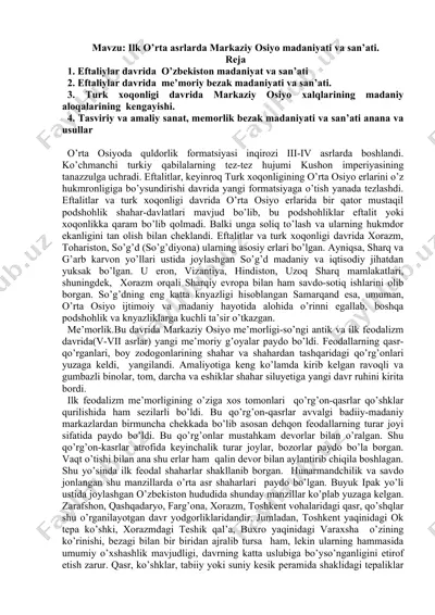 o’rta osiyoda quldorlik formatsiyasi va madaniyat — DOC