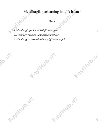 metallurgik pechlarning issiqlik balansi — DOCX