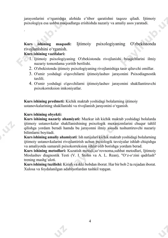 iyatdagn o‘rni va uning turlicha ijtimoiy munosabatlari tabiatini o‘rganuvchi qator ijtimoiy fanlar mavjud bo‘lib, ularning orasida ijtimoiy psixologiya alohida o‘rin egallaydi. ijtimoiy psixologiya juda qadimiy va shuning bilan birga u o‘ta navqiron fandir. uning qadimiyligi insoniyat tarixi, madaniyati va ma’naviyatining qadimiy ildizlari bilan belgilanadi. ular aslini olib qaraganda, u yoki bu jamiyatda yashagan kishilar o‘rtasidagi ijtimoiy munosabatlarning va tafakkurning xosilasi ekanligi bilan e’tirof etilsa, u - o‘z uslubiyoti, predmeti va fanlar tizimida tutgan o‘rnining yangiligi insoniyat taraqqiyotining eng yangi davrida shakllanganligi va rivojiga turtki berganligi bilan tavsiflanadi. darhaqiqat, ijtimoiy psixologiyaning fan sifatida tan olinishi xususida so‘z borar ekan, uning rasman e’tirof etilishi 1908 yil deyiladi. chunki aynan shu yili ingliz olimi v. makdugall o‘zining "ijtimoiy psixologiyaga kirish" kitobini, amerikalik sotsiolog e.ross esa "ijtimoiy psixologiya", deb nomlangan kitobini chop ettirgan edi. bu asarlarda birinchi marta alohida fan - ijtimoiy psixologiyaning mavjudligi tan olindi va uning predmetiga ta’rif berildi. ikkala muallif ham …