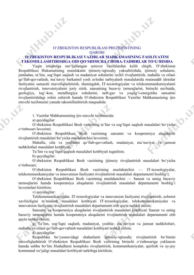o‘zbekiston respublikasi prezidentining qarori — DOC