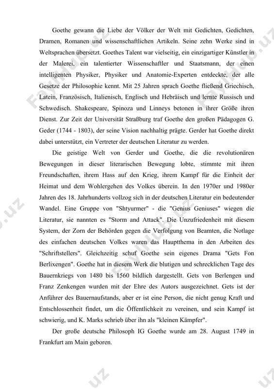 rnaufstands, aber er ist eine person, die nicht genug kraft und entschlossenheit findet, um die öffentlichkeit zu vereinen, und sein kampf ist schwierig, und k. marks schrieb über ihn als "kleinen kämpfer". der große deutsche philosoph ig goethe wurde am 28. august 1749 in frankfurt am main geboren. seine vorfahren waren handwerker - urenkel, großeltern und ironiker. sein vater, johann caspar goethe, absolvierte das laws college in leipzig, wo er einige zeit in regierungsbüros verbrachte. goethe sagte, sein vater sei ein sehr rauer, aggressiver und fordernder mann. seine mutter spiegelt jedoch die tatsache wider, dass sein vater eine aufgeschlossene, intelligente, talentierte und großmutter ist, die eine weise und intelligente frau seiner zeit ist. goethe hat mit seinen werken "piraten", "karussell und liebe", "wilhelm tell", "don carlos", "thriller", "egmont", "faust" und "wilhelm mayster" große erfolge erzielt.. der protagonist gets sang die gyotte als mittelalterlichen aufstand und kampf um die freiheit. als …