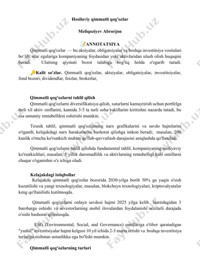 hosilaviy qimmatli qog'ozlar — DOCX