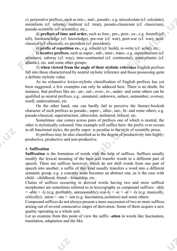 n english are also both convertive (cf. hand-handless) and non-convertive (cf. father—fatherhood, horseman-horsemanship, etc.). some recent investigations in the field of english affixation have revealed a close interdependence between the meanings of a polysemantic affix and the lexico-semantic group to which belongs the base it is affixed to, which results in the difference between structural and structural-semantic derivational patterns the prefix forms. a good illustration in point is the prefix en-. when within the same structural pattern en-+n-----v, the prefix is combined with noun bases denoting articles of clothing, things of luxury, etc. it forms derived verbs expressing an action of putting or placing on, e.g. enrobe (cf. robe), enjewel (cf. jewel), enlace (cf. lace); etc. when added to noun bases referring to various land forms, means of transportation, containers and notions of geometry it builds derived verbs denoting an action of putting or placing in or into, e.g. embed …