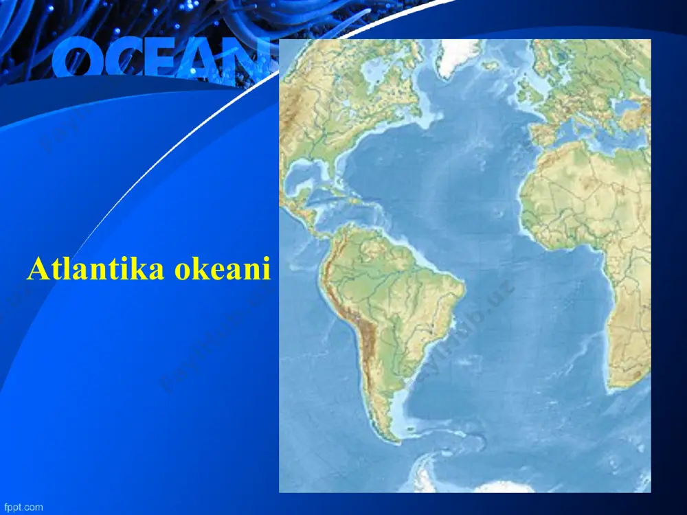 roli, folklend orollari yonida katta maydonlarni egallaydi, afrikaning g‘arbiy sohillarida esa tor yo‘lakni hosil qiladi. materik yonbag‘ri ancha tik. okean tubida o‘rta atlantika suvosti tog‘ tizmasi shimoldan janubga 15 000 km masofaga cho‘zilgan. o‘rta atlantika tizmasi, o‘z navbatida, shimoliy va janubiy atlantika tizmalariga bo‘linadi. bu tizmalar oralig‘ida bir nechta botiqlar joylashgan. mazkur botiqlarning chuqurligi 3 000 m dan 7 000 m gacha yetadi. o‘rta okean tizmasining tepa qismini ko‘ndalang va bo‘ylama chuqur daralar — riftlar kesib o‘tgan. okeanning eng chuqur qismi puerto-riko cho‘kmasi bo‘lib, 8 742 m chuqurlikda joylashgan. iqlimi. atlantika okeani yuza suvlarining harorati tinch va hind okeanlari suvlariga nisbatan past (+16,5 °c). bunga shimoliy muz okeanidan va antarktida tomonidan sovuq oqimlarning kirib kelishi sababchidir. termik ekvatorda suv yuzasining o‘rtacha yillik harorati 27 — 28 °c. okeanning janubiy va shimoliy qismlarida 0 –1 °c gacha pasayadi. okeanda barcha iqlim mintaqalari mavjud. uning janubiy o‘rtacha kengliklarida yil davomida kuchli shamollar …