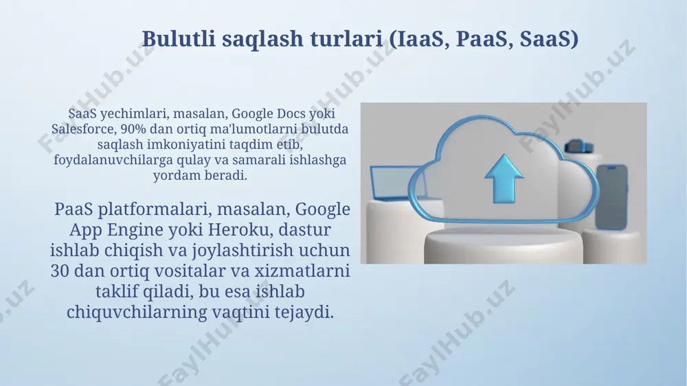 li hisoblash texnologiyalari 2030 yilga kelib katta hajmdagi ma'lumotlarni samarali qayta ishlashda muhim rol o'ynaydi. xarajatlarni boshqarish ma'lumotlarni saqlash xarajatlarini kamaytirish uchun, arzonroq saqlash sinflaridan (ya'ni, "cold storage") foydalanish va ma'lumotlarni arxivlash strategiyasini qo'llash orqali 15-20% tejash mumkin. bulutli provayderlarning taklif qiladigan turli xil narxlash modellari (masalan, foydalanishga asoslangan narxlash) o'rtasida taqqoslash orqali yillik xarajatlarni 10% ga qadar kamaytirish imkoniyati mavjud. bulutli hisoblash bozorining tahlili amazon web services (aws), microsoft azure va google cloud platform (gcp) kabi yirik xizmat ko'rsatuvchilar bulutli hisoblash bozorining 65% dan ortig'ini egallaydi. bulutli hisoblash bozorining 2023 yilgi hajmi 475 milliard aqsh dollaridan oshdi va 2030 yilga kelib 1,6 trillion dollarga yetishi kutilmoqda, bu esa yillik o'rtacha 15% ga o'sishni anglatadi. bulutli xizmatlarning afzalliklari bulutli saqlash infratuzilmasiga sarmoya kiritish an'anaviy serverlarga nisbatan 30% gacha arzonroq bo'lishi mumkin, bu esa it byudjetini tejashga yordam beradi. bulutli xizmatlar shuningdek, 1000 dan ortiq foydalanuvchilarga bir vaqtning o'zida ma'lumotlarga kirish …