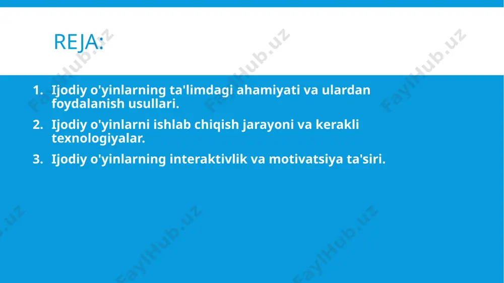 darajasini hisobga olgan holda darslarni tashkil etishga imkon yaratadi. shuningdek, o'yinlar o'quvchilarga raqobatbardosh muhitda o'zlarini sinab ko'rishga va muvaffaqiyatni his qilishga imkon beradi. ijodiy o'yinlarni ishlab chiqish jarayoni va kerakli texnologiyalar ijodiy o'yinlarni ishlab chiqish jarayoni bir nechta bosqichlarni o'z ichiga oladi. avvalo, o'yin maqsadi va o'quvchilarga beriladigan bilim va ko'nikmalar aniqlanadi. bu bosqichda, o'yin qanday o'qitish maqsadiga xizmat qilishi va qanday o'quvchilarni jalb qilishi haqida aniq reja tuziladi. keyin, o'yinning ssenariysi va o'yin mexanizmlari ishlab chiqiladi, bu yerda o'yinning interaktivligi va qiziqarli bo'lishi uchun zarur bo'lgan elementlar kiritiladi. texnologiyalar jihatidan, o'yin yaratishda dasturlash tillari, masalan, python, javascript yoki unity kabi o'yin ishlab chiqish platformalari qo'llanilishi mumkin. grafikalar uchun adobe photoshop yoki illustrator kabi grafik dizayn dasturlari ishlatiladi, shuningdek, animatsiyalarni yaratish uchun after effects yoki blender kabi dasturlar yordamida vizual effektlar yaratish mumkin. boshqa zarur texnologiyalar orasida, masalan, real vaqtda ishlov berish uchun backend tizimlari (node.js, django) va foydalanuvchi interfeysini …