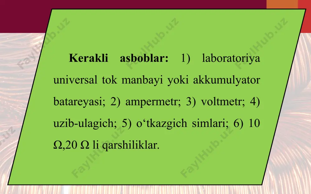 laboratoriya ishi. tok manbayining eyuk va ichki qarshiligini aniqlash 10 - sinf - Page 3