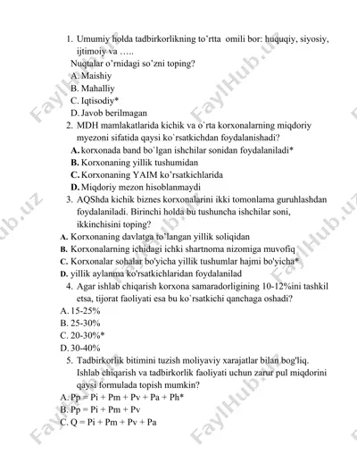 tadbirkorlikning umumiy omillari — DOCX