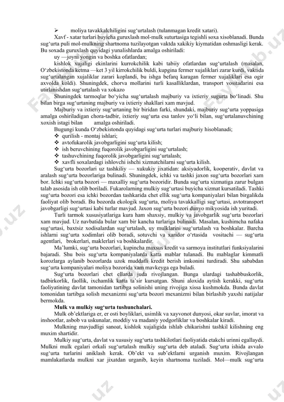 i sifatida paydo bo‘ldi hamda rivojlandi. shunday anglanilgan zarurat - aniq sug‘urta manfaatlari negizida sug‘urta munosabatlari yuzaga keldi. sug‘urta munosabatlari, ularning tashkiliy shakllari qandayligidan qat’i nazar, sug‘urta fondini yaratish va undan foydalanish jarayonidir. ta’kidlash lozimki, sug‘urta munosabatlari - murakkab va keng qamrovli moliyaviy-pullik iqtisodiy munosabatlar bo‘lib, ular yuzaga kelishi uchun o‘zaro bog‘liq shart-sharoit majmuasi mavjudligi ham muhimdir. sug‘urtaning ijtimoiy-iqtisodiy mohiyatini to‘liqroq ochib berish uchun ilmiy adabiyotlarda bu masalaga bo‘lgan yondashuvlarni o‘rganish maqsadga muvofiqdir. ularda «sug‘urta-xizmat ko‘rsatish industriyasi»[footnoteref:1] ekanligi qayd etilgan, shunga asoslanib, keyingi yillarda xalqaro iqtisodiy atamashunoslikda «xizmatlar iqtisodiyoti nazariyasi» qaror topayotganligini ta’kidlash mumkin. [1: qarang: insurance: principles and practice. compiled by david bland, the chartered insurance institute, great britain, 1993. p. 1 b. 3.] sug‘urta faoliyatida o‘z mohiyati nuqtai nazaridan, aynan «xizmat» tushunchasi fundamental hisoblanadi. sug‘urtachi tomonidan taklif etilayotgan «xizmat» o‘zida dastlab moddiylikni aks ettirmaydi, ya’ni u o‘z mijoziga faqat «va’dani sotadi». shu nuqtai nazardan xalqaro savdoda unga «ko‘rinmaydigan …
