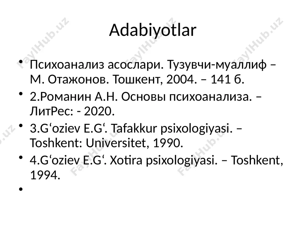 ahlilini "yolg'onni davolash"deb atash mumkin. breyerning katartik usuli va janetning psixologik tahlili o'rtasida juda ko'p o'xshashliklar mavjud edi. ularning ikkalasi ham gipnozdan foydalanib, freydning e'tiborini tortgan histerik alomatlar sabablarini o'rganishdi. ikkalasi ham nevrotik simptomlarning rivojlanishiga yordam beradigan travmatik vaziyatlarga e'tibor qaratdilar, bu ham freydning e'tiboridan chetda qolmadi. ikkalasi uchun ham travmatik vaziyatlarni aniqlash uchun bemorning hayotining oldingi davrlarini, shu jumladan bolaligining dastlabki yillarini o'rganish kerakligi aniq bo'ldi, bu keyinchalik freyd tomonidan hisobga olingan va uning psixoanalitik tadqiqotlari va terapevtik faoliyati uchun asos bo'lgan. ikkalasi uchun ham gipnoz nafaqat nevrotik kasallikning etiologiyasini aniqlashga imkon beradigan kognitiv vosita sifatida, balki terapevtik vosita sifatida ham harakat qildi, bu nevrotik simptomlarni yo'q qilishga va bemorlarni davolashga yordam berdi, bu freyd o'zining shaxsiy amaliyotining boshida ham umid qilgan. bularning barchasi breyerning katartik usuli va janetning psixologik tahlili freyd psixoanalizining bevosita kashshoflari ekanligini aytishga imkon beradi psixoanalizning tug'ilish tarixi psixoanaliz texnikasi to'satdan topilmadi. freyd nevrotik bemorlarga …