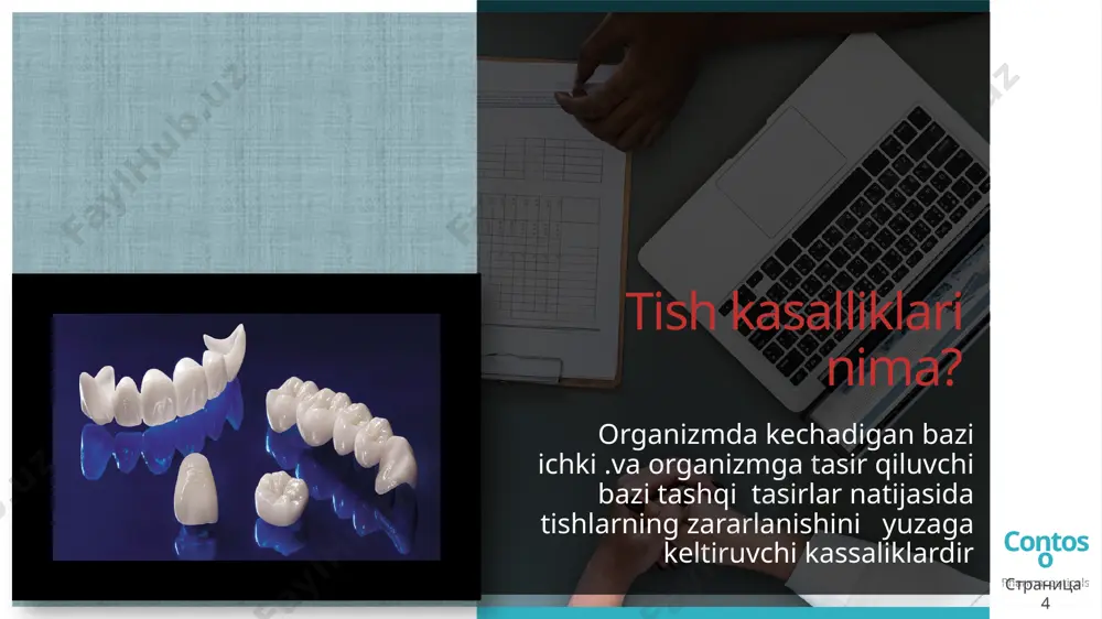 a’sir qiladi. odatda oldingi tishlar zararlanganda, hatto stomatologlardan qo’rqqanlar ham ularga darhol murojaat qilishadi. karies turlari contoso pharmaceuticals tish kariyesi klinik belgilari tishning qattiq qismi zararlanish chuqurligiga qarab kariyesning 4 xil shakli farqlanadi. karioz dogʻ bosqichida tish emal qavati rangi xiralashadi. tish qattiq qavatida yemirilishlar yoʻq, zond yordamida tekshiruv kam maʼlumot beradi, bu bosqichda qattiq qavatda hech qanday oʻzgarishlar kuzatilmaydi. baʼzida dogʻ oʻz-oʻzidan yoʻqolib ketishi ham mumkin, buning sababi toʻliq oʻrganilmagan, ammo stomotologlar inson immun tizimining aktivlashuvi dogʻ yoʻqolishiga sabab boʻladi deb taʼkidlaydilar. оdatda bemorlar tish kariyesga uchragan sohalarida ogʻriqqa, ogʻriqning shirin, achchiq, issiq yoki sovuq mahsulotlar tekkan vaqtda kuchayishiga shikoyat qiladilar. ogʻriq kelib chiqishiga olib keluvchi omil taʼsiri toʻxtatilsa ogʻriq ham sezilmaydi. odatiy holda tish kariyesi ogʻriq hissini chaqirmaydi. kariyesning oʻtkir kechuvida bir necha tishlar zararlanadi, ularning tashqi qavati toʻq kulrang qoplama bilan qoplanadi, tishlar yumshab qoladi, ogʻriq sindromi kuchli namoyon boʻladi. bu kabi belgilar bir emas bir necha …