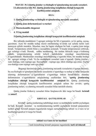 qattiq jismlarning mexanik xossalari — DOCX