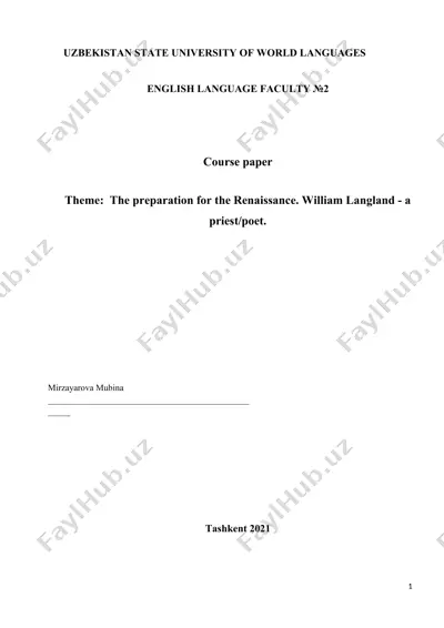 the preparation for the renaissance. william langland - a priest/poet — DOCX