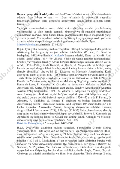 geografik kashfiyotlar tarixi — DOCX