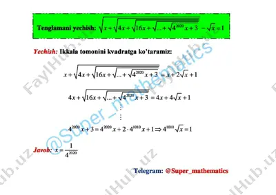 matematik formulalar misollar to‘plami — PDF