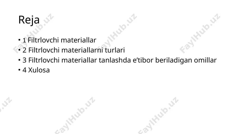 tlar 1 suv tozalash texnologiyalari va usullari. 2 suv sifatini nazorat qilish va monitoringi. 3 suv inshootlarida foydalaniladigan filtrlovchi materiallar xususiyatlari. /docprops/thumbnail.jpeg