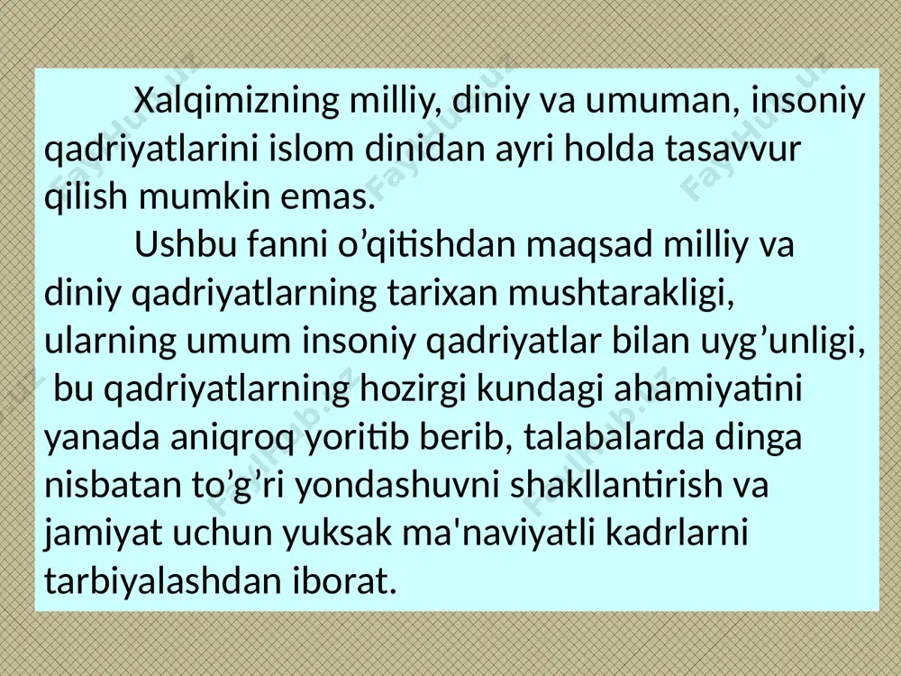 rining birligini, jamiyat bilan shaxsning o’zaro aloqadorlikda bo’lishini ta’minlashga intiladi. beshinchidan, dinning integratorlik vazifasi bilan legitimlovchilik-qonunlashtiruvchilik vazifasi chambarchas bog’liq. dinning bu funksiyasining nazariy asosini yirik amerikalik sosiolog t. parsons ishlab chiqdi. uning fikricha, «har qanday ijtimoiy tizim muayyan cheklovlarsiz mavjud bo’la olmaydi. buning uchun u qonun darajasiga ko’tarilgan axloq normalarini ishlab chiqishi kerak. din bunday normalarni qonunlashtiribgina qolmay, ularga bo’lgan munosabatni ham belgilaydi». oltinchidan, din vazifalarining falsafiy, nazariy jihatlari ham mavjud. bu vazifa insonga yashashdan maqsad, hayot mazmunini, dorulfano va dorulbaqo dunyo masalalariga o’z munosabatini bildirib turishidan iboratdir. dinning vujudga kelishi, avloddan-avlodga o‘tib borishi va ri- vojlanishi uchun shart-sharoitlarni shakllantiruvchi omillar uning ildizlari deb ataladi. 1) dinning ijtimoiy ildizi kundalik hayotda kishilarning turmushini belgilovchi moddiy va ma’naviy munosabatlar tizimidan iborat. dinning ijtimoiy ildizida moddiy sharoitlar ustuvor. siyosiy ustqurma institutlari dinga ikkilamchi ta’sir etadi. dinning ijtimoiy ildizini tashkil etuvchi jabhalardan biri ijtimoiy hayotni stixiyali qonuniyatlar asosida rivojlanishidir. undagi boshqarib bo‘lmaydigan jarayonlar …
