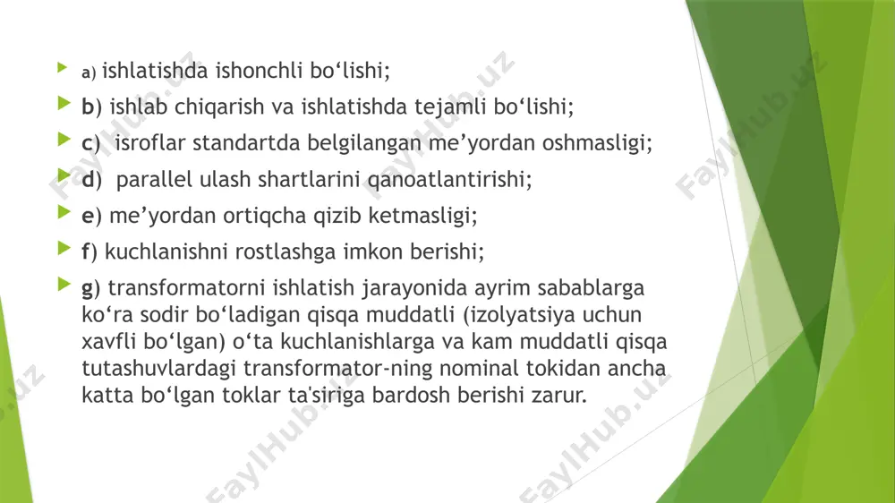 nsformatorning tayyorlangan yili; 5) transformatorning tipi; 6) tayyorlangan transformatorga to‘g‘ri keladigan standart nomeri; 7) sovitish usuli; 8) massasi va boshqa ayrim ma'lumotlar keltiriladi. /docprops/thumbnail.jpeg