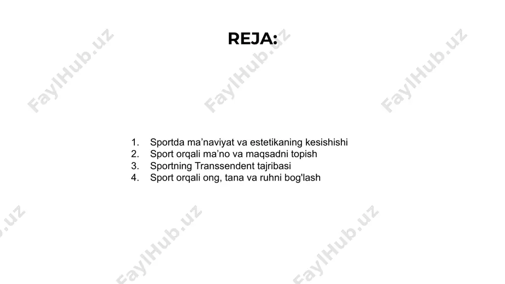 arni ham, tomoshabinlarni ham maftun etadi. bu go'zallik hayrat va inson tanasining imkoniyatlarini qadrlash tuyg'usini uyg'otishi mumkin. sportning ajoyib tajribasi jismoniy jasoratdan tashqari, ruhiy va hissiy sohalarga ta'sir qiladi. bu transsendensiya lahzalarini ilhomlantirishi mumkin, bu esa chuqur qoniqish hissi va koinot bilan bog'lanishga olib keladi. atletizmdagi go'zallik va inoyatni qadrlash sportning ma’naviy va estetik jihatlarini o‘rganish sportchilarning harakatlari va harakatlaridagi go‘zallik va nafosatni tan olishni o‘z ichiga oladi. bu sport mashg‘ulotlarida namoyon bo‘ladigan uyg‘unlik va nafislik bayramidir. atletizmdagi go'zallik va nafosatni qadrlash jismoniy sifatlardan tashqariga chiqadi; u hayrat va ilhom tuyg'usini uyg'otadigan his-tuyg'ular va tajribalarni o'z ichiga oladi. bu sport sayohatida ma'no va chuqurlikni topish haqida. sportning ma'naviy va estetik jihatlarini tushunishda biz jismoniy va metafizik o'rtasidagi chuqur bog'liqlikni topamiz. bu sportni o‘zgartiruvchi va boyituvchi tajribaga aylantiruvchi transsendental fazilatlarni o‘rganishdir. 1 2 3 sport orqali ong, tana va ruhni bog'lash sport olamida ruhiy va estetik jihatlar o‘rtasida chuqur bog‘liqlik mavjud …