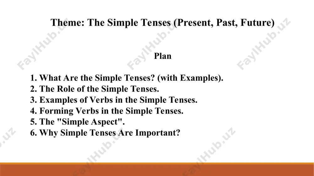 e tense. the simple future tense is used for an action that will occur in the future. for example: • i will go. • he will see. 3. examples of verbs in the simple tenses. here are some more examples of verbs in the simple tenses. in the past tense: • i cleaned the window. (simple past tense) • they cleaned the window. (simple past tense) in the present tense: • i clean the window. (simple present tense) • they clean the window. (simple present tense) in the future tense: • i will clean the window. (simple future tense) • they will clean the window. (simple future tense) 4. forming verbs in the simple tenses. here is an overview on how to form the simple tenses: forming the simple past tense (for most verbs). [base form of the verb] + "ed" they jumped. this is how the simple past tense …