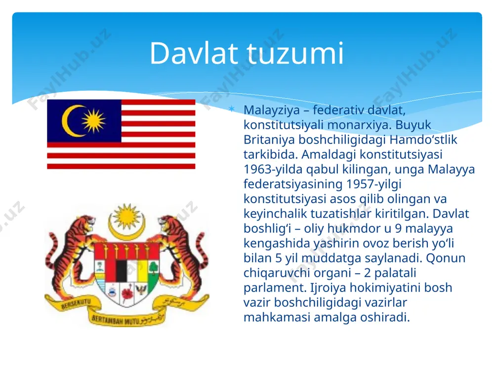 aniyatli mamlakat bo'lib, unda malay, xitoy, hind va boshqa etnik guruhlar birga yashaydi. shuning uchun malayziyada kiyim madaniyati ham turlicha. an'anaviy malay kiyimlari "baju kurung" va "baju melayu" kabi kiyimlarni o'z ichiga oladi. baju kurung ayollar orasida keng tarqalgan an'anaviy libosdir. ushbu kiyim keng ustki va yubka kombinatsiyasidan iborat. boshqa tomondan, baju melayu erkaklar kiyadigan an'anaviy kiyim bo'lib, odatda keng ko'ylagi, shim, salla va songkok deb nomlangan bosh kiyimni o'z ichiga oladi. malayziyaning yirik shaharlarida g'arb uslubidagi kiyimlar ham keng tarqalgan. yosh avlod orasida zamonaviy va trendga mos kiyim uslublari mashhur. malayziyaning savdo majmualari va butiklarida mahalliy dizaynerlar mahsulotlari bilan bir qatorda jahon brendlari ham taklif etiladi. malayziyada kiyim tanlash ko'pincha diniy va madaniy ta'sirlarga bog'liq. islom malayziyaning rasmiy dini bo'lganligi sababli, musulmonlar odatda ko'proq konservativ kiyinadilar. ayollar ro'mol yoki boshlarini yopadigan salla kiyishlari mumkin. kiyinish madaniyati malayziya ko'plab taniqli brendlar vatani hisoblanadi. malayziyadagi mashhur va taniqli brendlar: 1. petronas: …