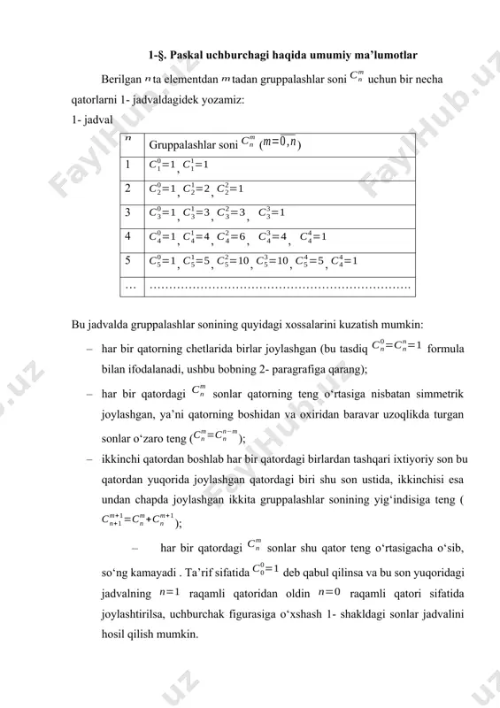 dining bikvadrati (ya’ni to‘rtinchi darajasi) va yig‘indining beshinchi darajasi formulalariga ega bo‘lamiz. yuqorida keltirilgan yig‘indining kvadrati, kubi, bikvadrati va beshinchi darajasi formulalari o‘ng tomonlaridagi ko‘phad koeffitsientlari paskal uchburchagining mos qatorlaridagi () sonlar ekanligini payqash qiyin emas. 1- teorema. barcha haqiqiy va hamda natural sonlar uchun formula o‘rinlidir. isboti. matematik induksiya usulini qo‘llaymiz. baza: bo‘lganda formula to‘g‘ri: . induksion o‘tish: isbotlanishi kerak bo‘lgan formula uchun to‘g‘ri bo‘lsin, ya’ni . formula bo‘lganda ham to‘g‘ri ekanligini isbotlaymiz. haqiqatdan ham, formuladan foydalanib, quyidagilarni hosil qilamiz: . ixtiyoriy va haqiqiy sonlar hamda natural son uchun ifodaning ko‘phad shaklidagi yoyilmasi (tasvirlanishi) nyuton binomi deb ataladi. umuman olganda, “nyuton binomi” iborasiga tanqidiy nuqtai nazardan yondoshilsa, undagi ikkala so‘zga nisbatan ham shubha tug‘iladi: birinchidan, ifoda birdan katta natural sonlar uchun binom (ya’ni ikkihad) emas; ikkinchidan, natural sonlar uchun bu ifodaning yoyilmasi nyutongacha ma’lum edi. greklar ifodaning qatorga yoyilmasini ning faqat bo‘lgan holida (ya’ni, yig‘indi kvadratining formulasini) bilar edilar. …