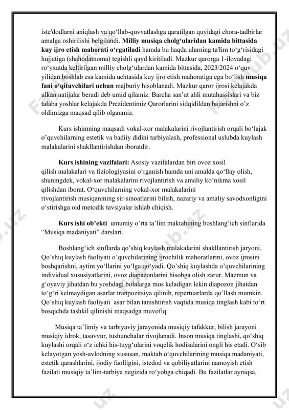 sh musiqanining sir-sinoatlarini bilish, nazariy va amaliy savodxonligini o‘stirishga oid metodik tavsiyalar ishlab chiqish. kurs ishi ob’ekti umumiy o’rta ta’lim maktabining boshlang’ich sinflarida “musiqa madaniyati” darslari. boshlang‘ich sinflarda qo’shiq kuylash malakalarini shakllantirish jaryoni. qo’shiq kuylash faoliyati o’quvchilarining ijrochilik mahoratlarini, ovoz ijrosini boshqarishni, aytim yo‘llarini yo‘lga qo‘yadi. qo’shiq kuylashda o’quvchilarining individual xususiyatlarini, ovoz diapazonlarini hisobga olish zarur. mazmun va g‘oyaviy jihatdan bu yoshdagi bolalarga mos keladigan lekin diapozon jihatdan to‘g‘ri kelmaydigan asarlar tranpozitsiya qilinib, repertuarlarda qo’llash mumkin. qo’shiq kuylash faoliyati asar bilan tanishtirish vaqtida musiqa tinglash kabi to‘rt bosqichda tashkil qilinishi maqsadga muvofiq. musiqa ta’limiy va tarbiyaviy jarayonida musiqiy tafakkur, bilish jarayoni musiqiy idrok, tasavvur, tushunchalar rivojlanadi. inson musiqa tinglashi, qo‘shiq kuylashi orqali o‘z ichki his-tuyg‘ularini voqelik hodisalarini ongli his etadi. o‘sib kelayotgan yosh-avlodning xususan, maktab o‘quvchilarining musiqa madaniyati, estetik qarashlarini, ijodiy faolligini, istedod va qobiliyatlarini namoyish etish fazilati musiqiy ta’lim-tarbiya negizida ro‘yobga chiqadi. bu fazilatlar ayniqsa, qo‘shiq kuylash faoliyatida yorqin …