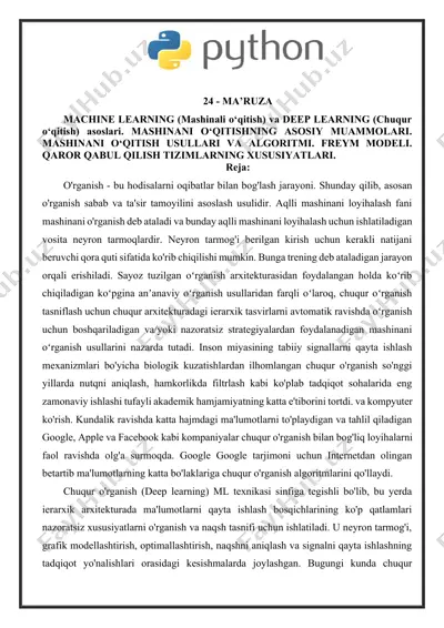 machine learning va deep learning asoslari — DOCX