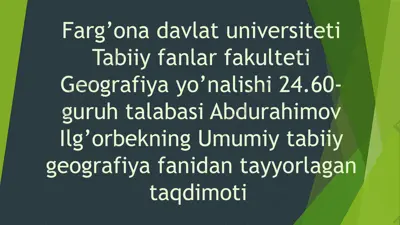 gidrosfera va uning tarkibiy qismlari — PPTX