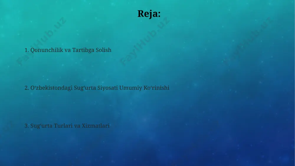 ari faoliyatini baholashda 5 ball shkalasi qo'llanilib, kamida 3 ball to'plagan kompaniyalar faoliyati qoniqarli deb hisoblanadi, aks holda ogohlantirishlar beriladi. davlat sug'urta nazorati 20 ta sug'urta turi bo'yicha litsenziyalashni amalga oshiradi va har yili kamida 10 ta kompaniyaning moliyaviy hisobotlarini chuqur tahlil qiladi. o'zbekistonda sug'urta bozorini tartibga solishda davlat sug'urta nazorati organlari tomonidan 2023 yilda 150 dan ortiq tekshiruvlar o'tkazilib, 30 million so'mdan ortiq jarima solingan. sug'urta turlari va xizmatlari hayot sug'urtasi bozori 2022 yilda 5 milliard so'mdan oshiq hajmdagi to'lovlarni qayd etdi, bu esa investitsiya portfelining 10% ni tashkil etadi. majburiy sug'urta turlari, masalan, avtomobil sug'urtasi (mtpl) bozor ulushining 70% dan ortiq qismini egallaydi va 2023 yilda 15% ga o'sish kuzatildi. sog'liqni saqlash sug'urtasi bo'yicha 30 dan ortiq sug'urta kompaniyalari faoliyat yuritmoqda, ularning taklif etayotgan paketlari har xil to'lov shartlari bilan farqlanadi. sug'urta soha o'sish tendentsiyalari mikrosug'urta mahsulotlari bozorining o'sishi yillik 25% atrofida prognoz qilinmoqda, bu esa qishloq aholisi …