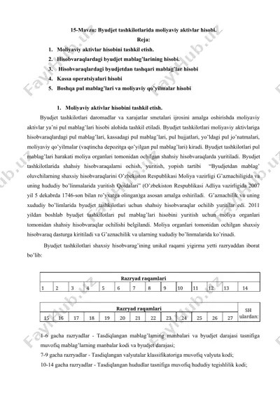 byudjet tashkilotlarida moliyaviy aktivlar hisobi — DOCX