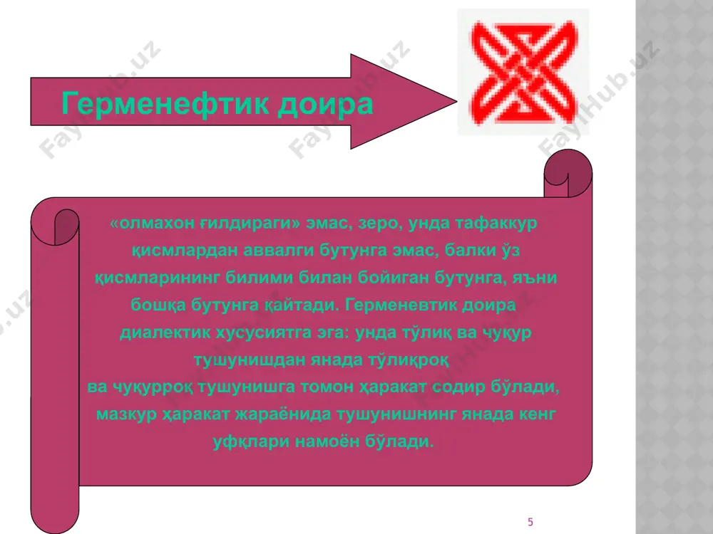 akt yoki hodisani umumlashtirishni tushunish mumkin. tushuntirish ob'ektning mohiyatini ochib berish bilan birga, tushuntirishni asoslashda foydalanilgan bilimlarga aniqlik kiritish va ularni rivojlantirishga ham ko'maklashadi. xullas, tushuntirish vazifalarini hal qilish ilmiy bilim va uning kontseptual apparati rivojlanishining muhim stimulidir. 13 tushuntirish va tushunishning o'zaro nisbati tushunish va tushuntirish bir-biri bilan chambarchas bog'liq. ammo tushunish tushuntirishni, ya'ni o'rganilayotgan hodisani qonunga va sababga bog'lashni nazarda tutmasligini unutmaslik kerak. bundan tashqari, tushunishni tushuntirishga qarama-qarshi qo'yish, shuningdek inson bilish faoliyatining har qanday sohasida faoliyat ko'rsatuvchi va bir-birini to'ldiruvchi bu ikki tadqiqot protseduralarini bir-biridan ajratish mumkin emas. mazkur protseduralarni farqlab, m.m.baxtin shunday deb yozgan edi:«tushuntirishda faqat bir ong, bir sub'ekt, tushunishda esa – ikki ong, ikki sub'ekt qatnashadi. ob'ektga nisbatan dialogik munosabat bo'lishi mumkin emas, shuning uchun ham tushuntirish dialogik jihatlarga ega emas (formal-ritorik jihatdan tashqari). tushunish har doim ma'lum darajada dialogik xususiyatga ega» 14 xulosa tushuntirish – insonning hamkorlik fao- liyatida bilish jarayonlari ob'ektiga kirgan …