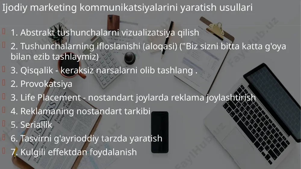 n bozor orqali, biznes hamkorlardan, veb-saytingizdan, korxona sotuvchilari orqali)? raqobat tahlili - mavjud va potentsial raqobatchilarning kuchli va zaif tomonlarini baholash. g'oyalar va innovatsiyalar - bozor va mijozlar muammolarini hal qilish uchun yangi va innovatsion echimlarni yaratish va takomillashtirish. mahsulot dizayni - foydalanuvchi muammolarini hal qiladigan mahsulotlarni tasavvur qilish va yaratish uchun iterativ jarayon, sizning yakuniy mahsulotingiz xavfsiz, yaxshi ishlashi, axloqiy jihatdan to'g'ri va global miqyosda ta'sir qilishi mumkin. ustuvorlik - murosaga kelish kerak bo'ladi. savdo va biznes hamkorlar yangi mahsulotni sotish vazifasini soddalashtirish uchun ko'plab innovatsion yangi imkoniyatlarga ega bo'lishni xohlashadi, ammo muhandislik jamoasi hamma narsani qila olmaydi. bozor va mijozlarni o'rganish - maqsadli bozorlaringiz va mijozlaringiz haqida ma'lumot to'plang foydalanuvchi tadqiqotini o'tkazish strategiya va yo'l xaritasi - vaqt o'tishi bilan yangi mahsulotingizning qarashlari, yo'nalishi, ustuvorliklari va taraqqiyotini belgilang. o'sish va masshtab – mahsulotingizni keyingi bosqichga olib chiqing. e’tiboringiz uchun rahmat ! image1.jpeg image2.jpeg /docprops/thumbnail.jpeg
