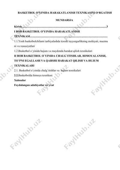 basketbol o'yinida harakatlanish texnikasini o'rgatish — DOCX