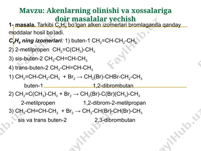 alken izomerlari va bromlash — PPT
