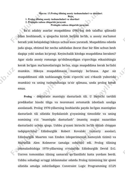 prolog tilining asosiy tushunchalari va shartlari — DOCX