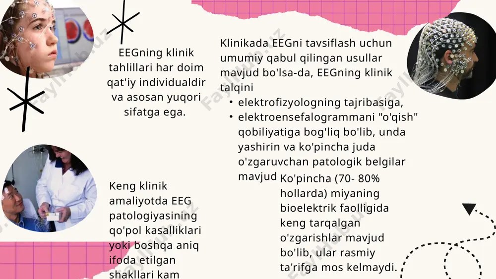 k kamayadi va latent davri ortadi. afferent impulslarni bevosita taxlil qiluvchi sohalarda yakka rag‘batni yuzaga chiqargan potensial birlamchi javob deb ataladi. chin birlamchi javob amplitudasi 400-600 mkv ni tashkil kilib, ikkita bosqichga bо‘linadi. avval 10-12 ms davom etgan musbat tebranish, sо‘ngra 10-20 ms davomida manfiy tebranish qayd qilinadi. birlamchi javob chegaralangan jarayon bulib, fakat potension sohaning о‘zidagina qayd qilinadi. uning ana shu xususiyatidan foydalanib, pо‘stloqdagi proyeksion sohalar о‘z manzilini behato topib oladi. manfiy bosqich neyronlar uchidagi dendritlarning faollanishiga bog‘liq. birlamchi javobning boshlangich musbat qismi piramida xujayra tanasi va asosidagi dendritlarda xosil bо‘ladigan sinaptik potensiallar yigindisidir. ikkilamchi javoblar о‘zgaruvchan bо‘lib, ularni paydo qilgan impulslar tezligi bir soniyada beshtadan yuqori bо‘lsa, narkoz berilganda yо‘kolib ketadi. miyaning elektr faoliyatini topografik xaritalash (tceam) elektroensefalogramlarni tahlil qilish va yuzaga keladigan potentsiallarni tahlil qilishning ko'plab miqdoriy usullari bilan ishlaydi. ushbu usulni keng qo'llash nisbatan arzon va tezkor shaxsiy kompyuterlar paydo bo'lganda mumkin bo'ldi. topografik xaritalash eeg …
