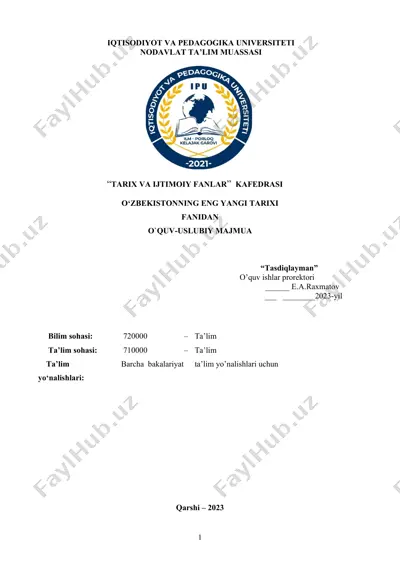 o`zbekistonning eng yangi tarixi fanining o`quv uslubiy majmuasi — DOCX