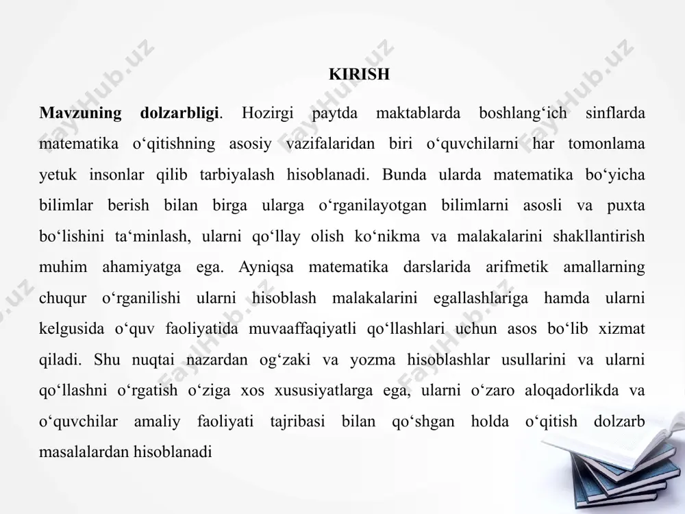 lаr mаktаbi” bunga turtki bo‘ldi. bu mаktаbgа 13 yoshdаn 18 yoshgаchа bo‘lgаn o‘smir vа yoshlаr qаbul qilinаdi. 1703 yildа mаtеmаtikа vа nаvigаsiоn mаktаb uchun mахsus rаvishdа lеоntiy filippоvich маgniskiy “arifmеtikа, sirеch nаukа chislitеlnаya” nоmli dаrslik yarаtdi. matematika fanini rivojlanishini asoslari, boshqa fanlarini rivojlanishi kabi, inso-niyat faoliyatining amaliy ehtiyojlaridan kelib chiqadi.fanning rivojlanishi bu ishlab chi-qarishning shakllanishi bilan asoslanadi.”matematika, boshqa fanlar kabi, odamlarning amaliy ehtiyojlari natijasida vujudga keldi;bular: er maydonining yuzalarini o’lchash, idishlarning sig’imini o’lchash, vaqtni o’lchash va mexanikaning elementlari-dir”.f.engelьs.andi - dyuring. xaqiqatan ham matematikaning turli bo’limlari real dunyoning fazoviy formalarini va miqdoriy munosabatlarini o’rganishda o’zining metodlarining turli tumanligi bilan ajralib tursada, yagonaligi va umumiyligi bilan yaxlit birlashtirib turadi matematika juda qadimgi fanlardan biri bo’lib dastlabki bosqichlarda o’zaro mu-omala va mehnat faoliyatlari asosida shakllana boshladi. u asta-sekin rivojlana boshladi, ya’ni faktlar yig’a boshladi. matematika mustaqil fan sifatida vujudga kela boshlaganda uning bundan keyingi rivojlanishiga matematik bilimlarning o’zi ham ta’sir eta boshladi. shulardan …