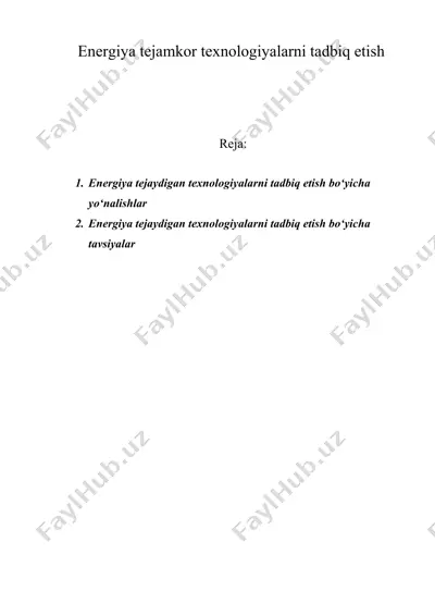 energiya tejamkor texnologiyalarni tadbiq etish — DOC