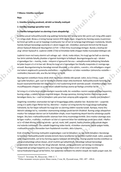 estetika nazariyasi — DOCX