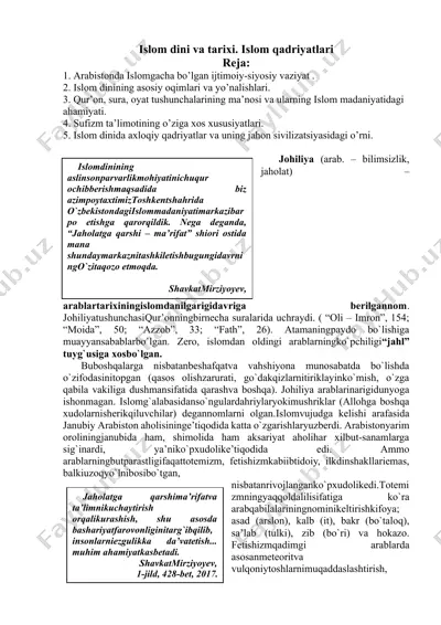islom dini va tarixi. islom qadriyatlari — DOCX