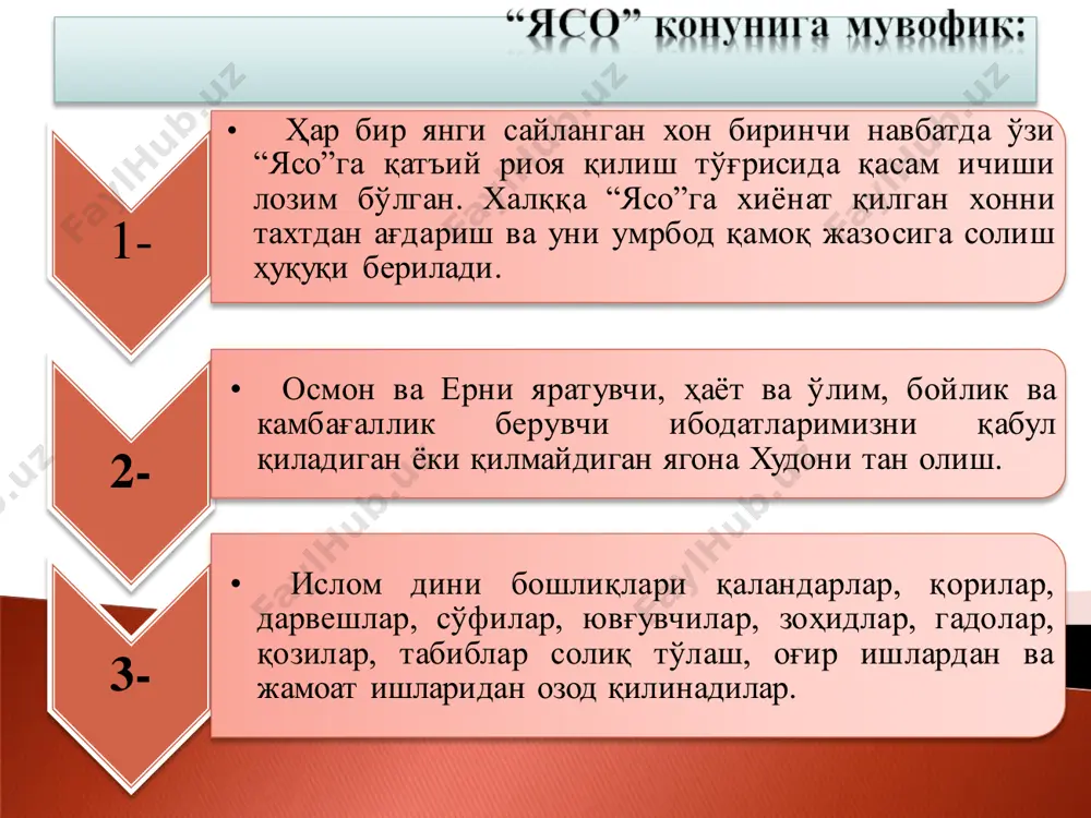 ер билан яксон қилинади;  1220 йилда термиз эгалланиб буткул талон-тарож этилади.  1221 йилда урганчга ҳужум бошланади ва шаҳар қамали деярли 7 ой давом этади;  шаҳар босиб олиниб, шафқатсиз таланади, аҳолиси қириб ташланади;  мўғуллар амударё тўғонини бузиб, урганчни сувга бостирадилар. урганч билан бир вақтда чингизхон 1221 йилнинг баҳорида ўзининг эътиборини амударёдан йирик савдо йўллар устида жойлашган бой маданият марказлари бўлмиш балх, ҳирот, ғазна, қандаҳор, нишопур ва бошқаларга қаратади. чингизхон шахсан балх юришига бошчилик қилиб, шаҳарни забт этиб, балх аҳолисини қириб ташлади;  шу тарика мовароуннаҳр ва хоразм ерлари мўғуллар тарафидан 1219-1221 йилларда мўғуллар томонидан забт этилади.  мўғуллар сирдарёнинг юқори қисмидаги ерларни эгаллаши лозим эди. босқинчилар маълум муддатдаги қамалдан сўнг сиғноқ ва барчинлиғкент шаҳарларини эгаллагандан сўнг мустаҳкам қалъа ҳисобланган хўжандга ҳужум бошлайдилар. бу ерда улар хўжанд ҳокими ватанпарвар саркарда темур малик қаршилигига дуч келадилар;  темур малик тахминан 1000 нафар аскари билан хўжанддан бир километр наридаги сирдарёнинг …