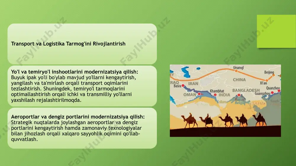ting, video va digital reklama orqali global auditoriyaga yetkazish. bu orqali mamlakat turizmining unikal jihatlari va boy madaniy merosi namoyish etiladi. pr tadbirlar va ko‘rgazmalar: xalqaro turizm ko‘rgazmalari, forumlar va pr tadbirlar tashkil etish orqali brend imidjini mustahkamlash va yangi mijozlar, investorlar bilan aloqalarni rivojlantirish. investitsiyalar va jamoat-xususiy hamkorlik investitsiyalarni jalb etish: davlat va xususiy sektor hamkorligini kuchaytirish, yangi turizm loyihalari uchun kreditlar, subsidiyalar va investitsion imkoniyatlarni yaratish. bu orqali raqamli transformatsiya va marketing strategiyalarini kengaytirish imkoniyati yaratiladi. hamkorlik va integratsiya: turizm sohasidagi loyihalarni amalga oshirishda davlat, xususiy sektor va xalqaro hamkorlar o'rtasida integratsiyalashgan tizimlar va hamkorlik modellari ishlab chiqiladi. monitoring va strategiyani takomillashtirish natijaviylikni o'lchash: raqamli marketing kampaniyalari va xizmatlar samaradorligini aniqlash uchun maxsus indikatorlar va analitika tizimlari joriy etiladi. strategiyani doimiy qayta ko'rib chiqish: bozor tendentsiyalari, mijozlar fikri va yangi texnologiyalar asosida strategiya muntazam ravishda yangilanib boradi va moslashtiriladi. eski va yetarlicha modernizatsiya qilinmagan transport va mehmonxona inshootlari. …