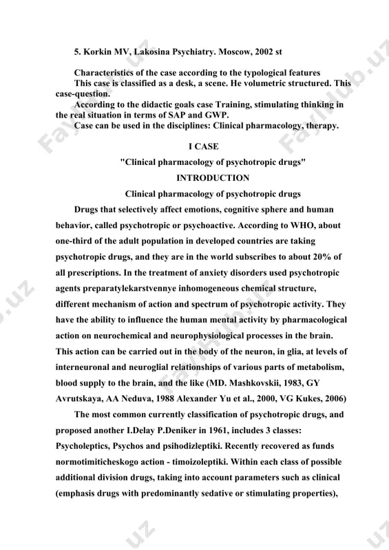 sedative or stimulating properties), biochemical (division antidepressants mao inhibitors or monoamine reuptake blockers), etc. however, it should be noted that the given classification is rather conditional (sn mosolov, 1996). there are numerous drugs which have both properties of two classes. these include, for example, include timoneyroleptiki (sulpiride) timotrankvilizatory (alprazolam), neuroleptic antidepressants (amoxapine) or nootropic properties (s-adenosyl methionine). some benzodiazepine tranquilizers for moshnosti psycholeptic action approach to neuroleptics (lorazepam, clonazepam, phenazepamum). the current stage of pharmacotherapy psychopathological disorders associated with the introduction into clinical practice of fundamentally new psychotropic drugs that are highly selective psychopharmacological effects. this was made possible thanks to the creation of the doctrine of neuromediation and the concept of selectivity, the most important theoretical constructs neurosciences xx century (alexander yu.a.s et al., 2000). the advantage of new psychotropic drugs is better tolerated, more secure, when the spectrum of action of the drug is limited only by its …