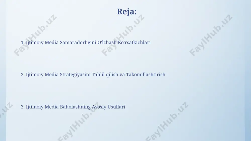 si (havolalarga bosish, savdolar soni) kabi roi (investitsiyadan foyda) ni aniq ko'rsatuvchi ko'rsatkichlarga alohida e'tibor berish kerak, bu ularning 50% dan ko'proq ahamiyatga ega ekanini ko'rsatadi. to'g'ri ko'rsatkichlarni tanlashda auditoriyaning demografik ko'rsatkichlari (yosh, jins, manzili), faollik darajasi va platformaga bo'lgan munosabati kabi omillarni hisobga olish muhim, bu esa 20-30% gacha samaradorlikni oshirishi mumkin. raqobatchilarni tahlil qilish raqobatchilarning ijtimoiy mediadagi o'sish sur'ati (oylik/yillik), o'rtacha eng yuqori va eng past ko'rsatkichlarini tahlil qilish ularning marketing strategiyasining samaradorligini baholashda muhim ahamiyatga ega. ko'plab raqobatchilarning ijtimoiy media akkauntlaridagi eng yaxshi 10 ta postni tahlil qilib, ularning muvaffaqiyatli kontent formulalarini, auditoriyaning qaysi turdagi kontentga ko'proq javob berishini aniqlash mumkin. kamchiliklarni aniqlash va ularni bartaraf etish ijtimoiy media hisoblarining 30% dan ortig'i noaktiv yoki kam faol bo'lsa, bu kontent strategiyasining samarasizligini va auditoriya bilan aloqaning sustligini ko'rsatadi. engajman darajasi (like, share, comment) o'rtacha 5% dan past bo'lsa, bu tarkibning auditoriya ehtiyojlariga mos kelmasligini va marketing kampaniyalarini …