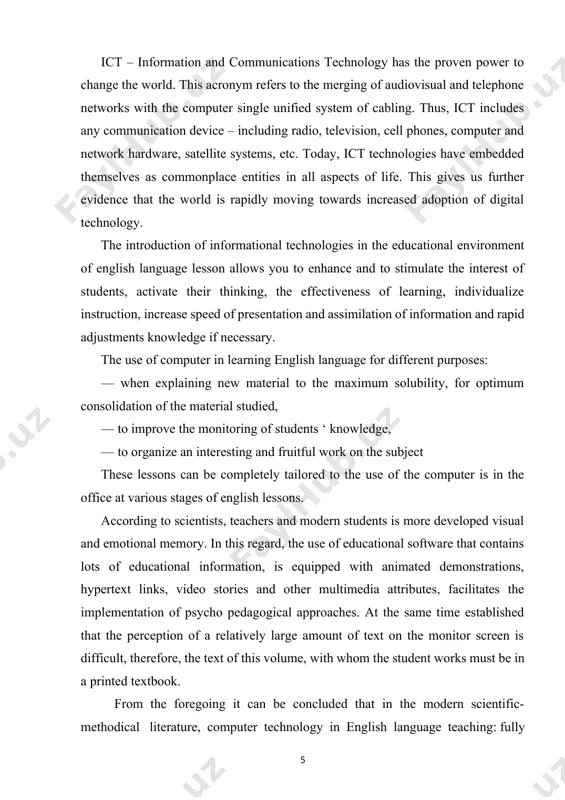 -control. the subject of the study is to study the experience of using information technologies in the process of teaching a foreign language to students in a linguistic university. the object of the study at the moment – is the development of communicative skills of the trainees, i.e. practical knowledge of a foreign language. main purpose of is also a foreign language, which makes it suitable for oral and written communication, as in the future professional activity, and to further self-education. in combination with other competencies of foreign language communication competence in the future it will give each of the graduates the opportunity to be successful in the professional field and to fully realize their potential. and the task of the teacher is to educate a person the ability to communicate, to educate themselves. necessary for the modern process of foreign language teaching is to create optimal conditions in order …
